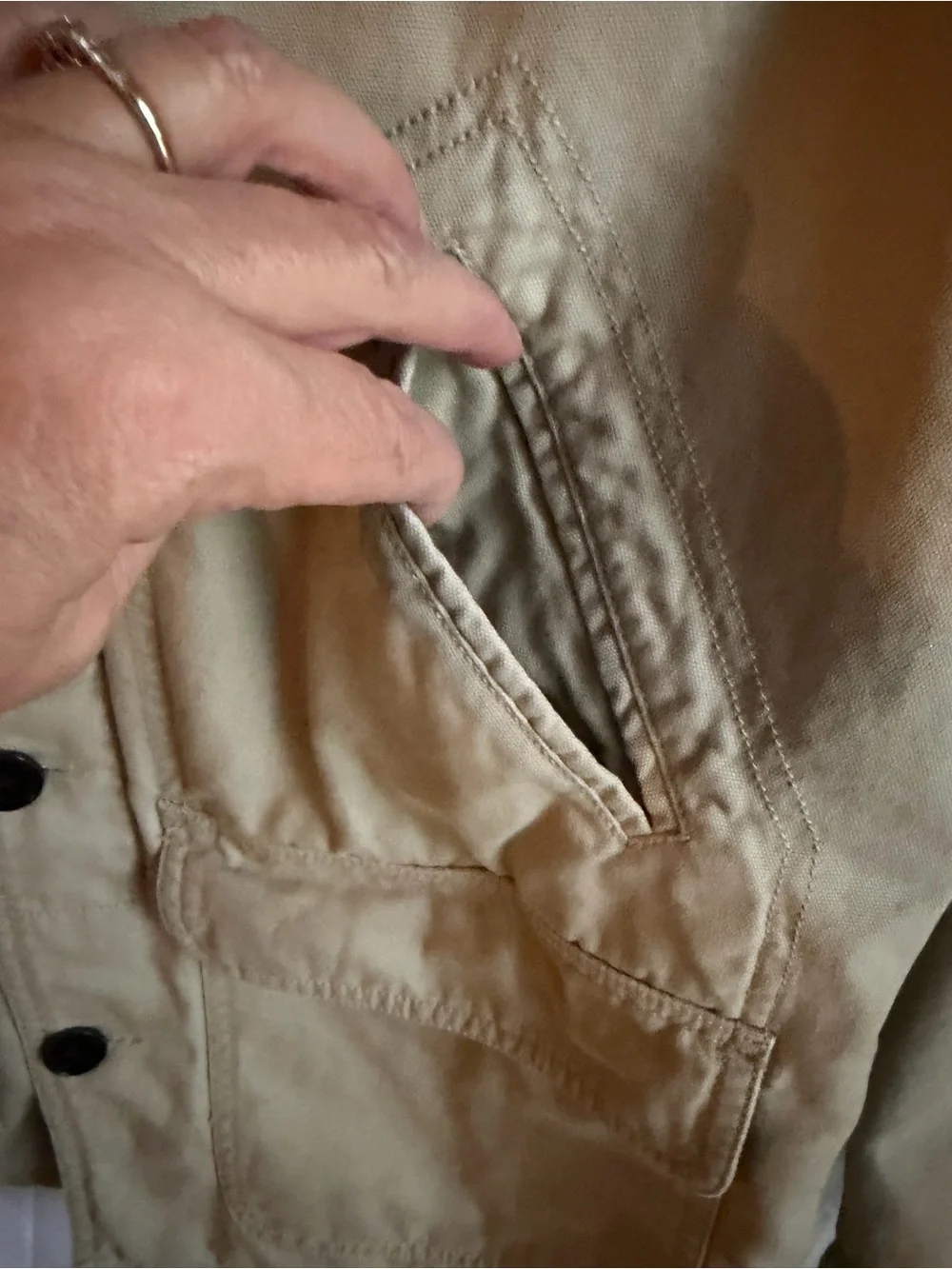 Men’s Lands End Barn Coat Jacket Tan Corduroy collar flannel Lined Chore M